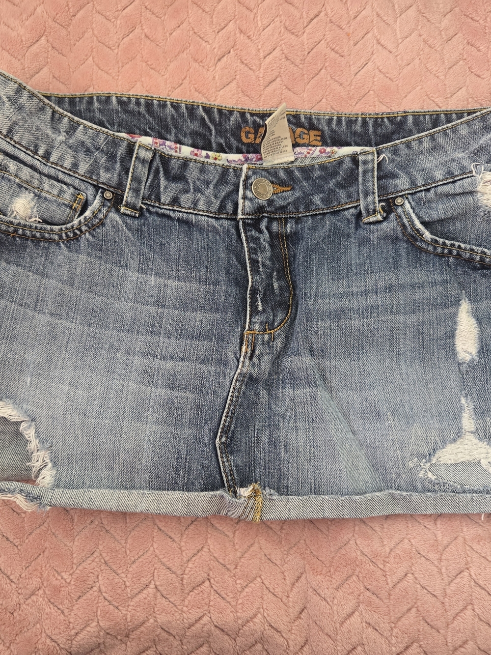 Garage Blue Denim Mini Skirt with Floral Trim
